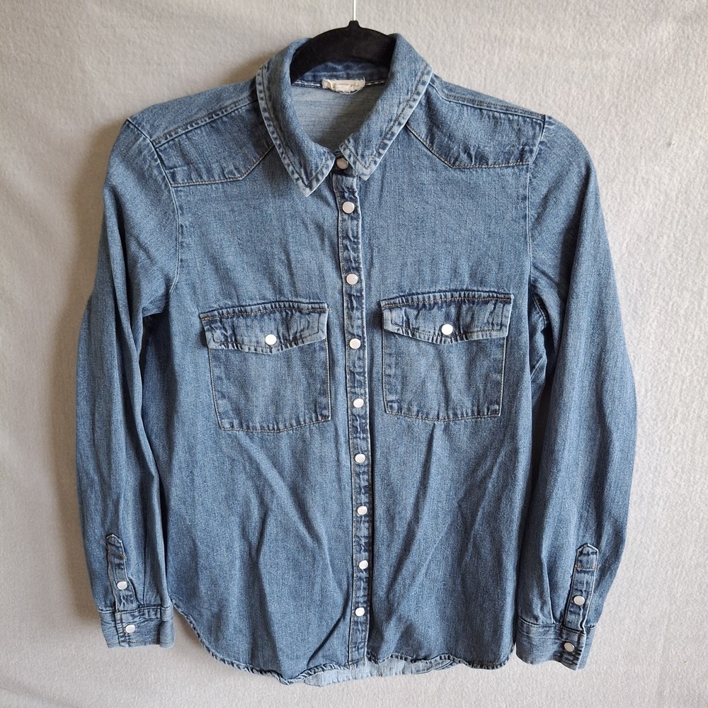 Pilcro Denim Shirt Womens XS Blue Snap Button Down Western Chambray Jean Top